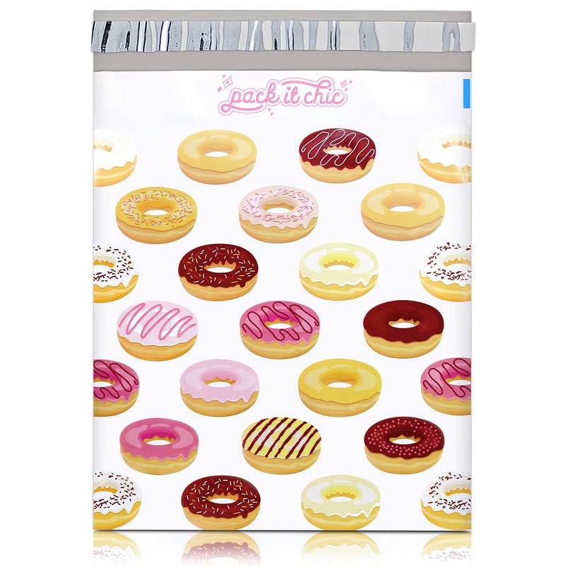 Pack It Chic - 10X13 (100 Pack) Doughnut Pattern Poly Mailer Envelope Plastic Custom Mailing & Shipping Bags - Self Seal - Image 1